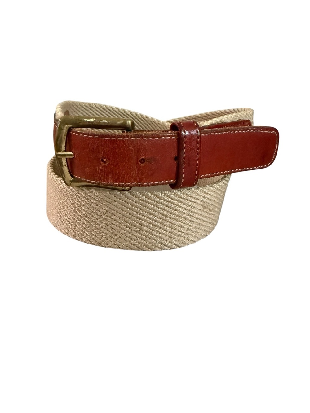 Vtg Dooney & Bourke Belt Women 40 Tan Canvas Brown Leather Solid Brass 6504
